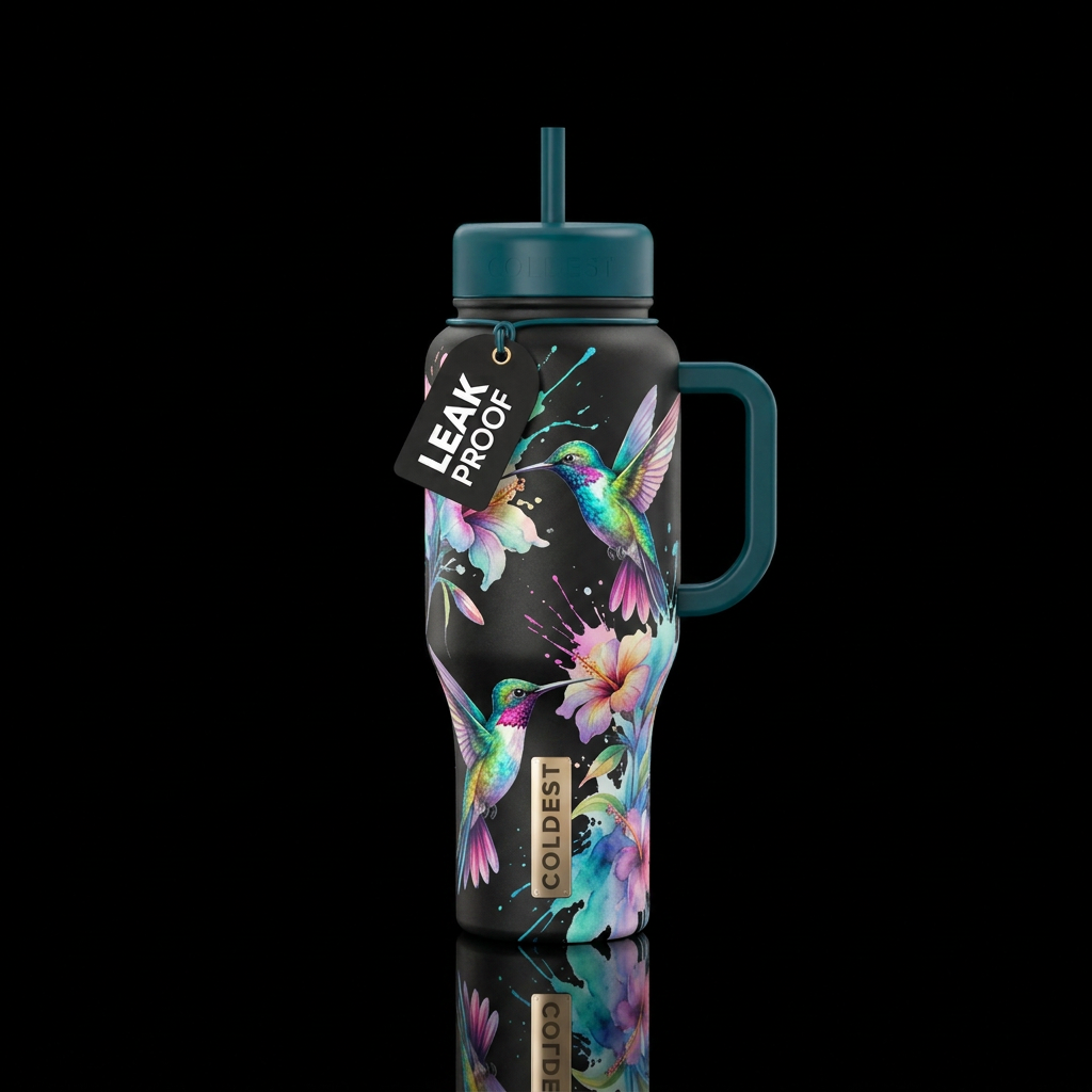 hummingbird, vibrant, beautiul, modern, electric, ... water bottle design