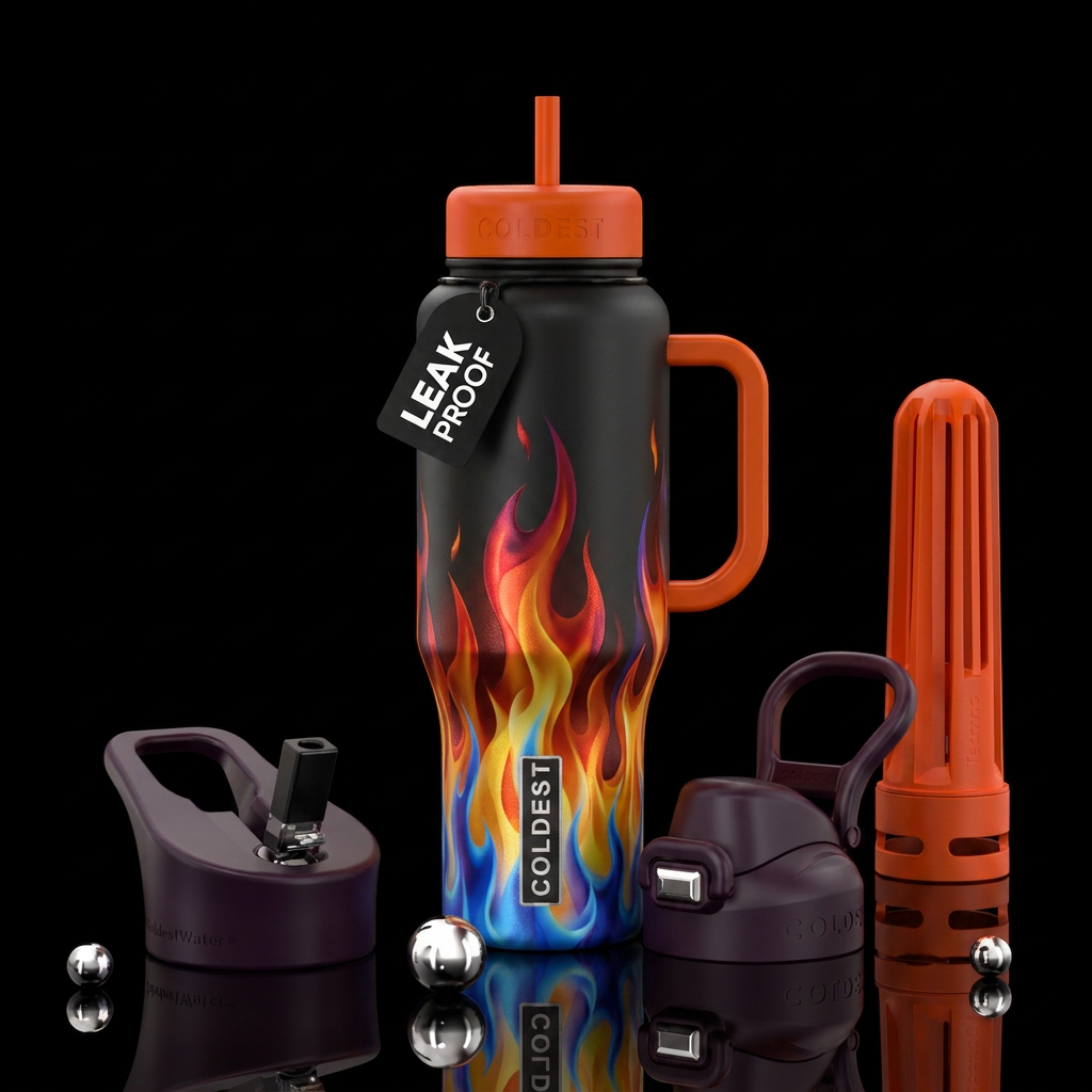 Colorful Flames coming up from the base to the top water bottle design