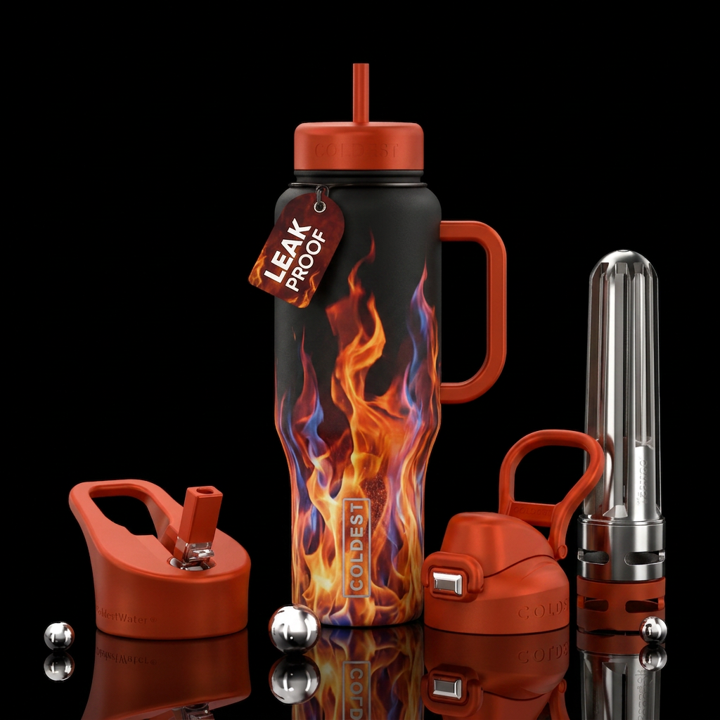 Colorful Flames coming up from the base to the top water bottle design
