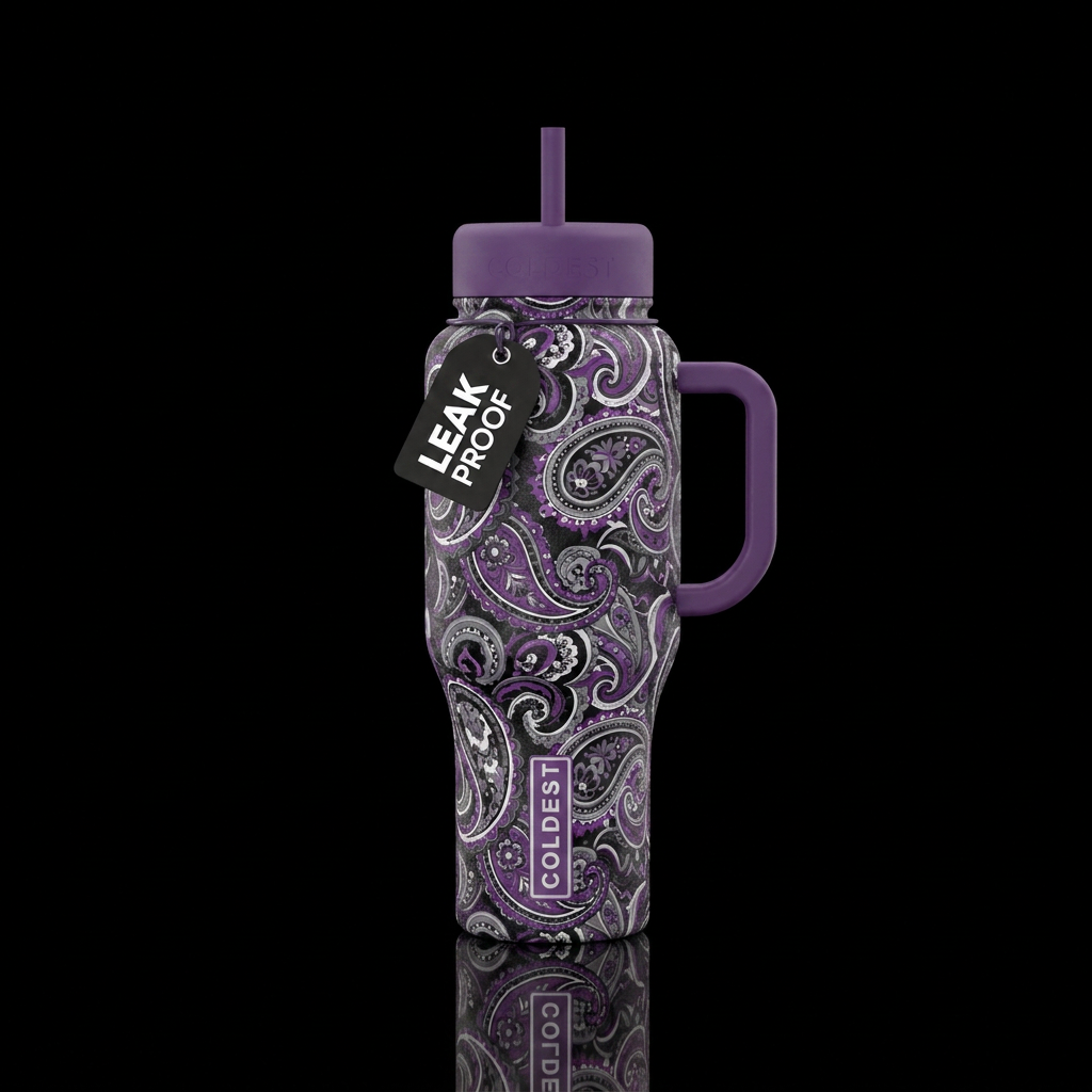 Purple paisley water bottle design