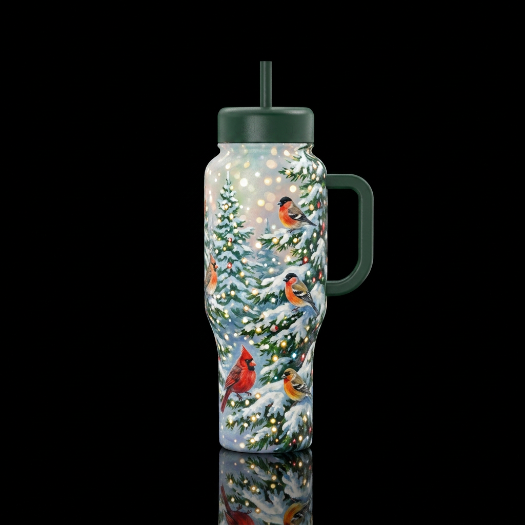 Winter birds water bottle design
