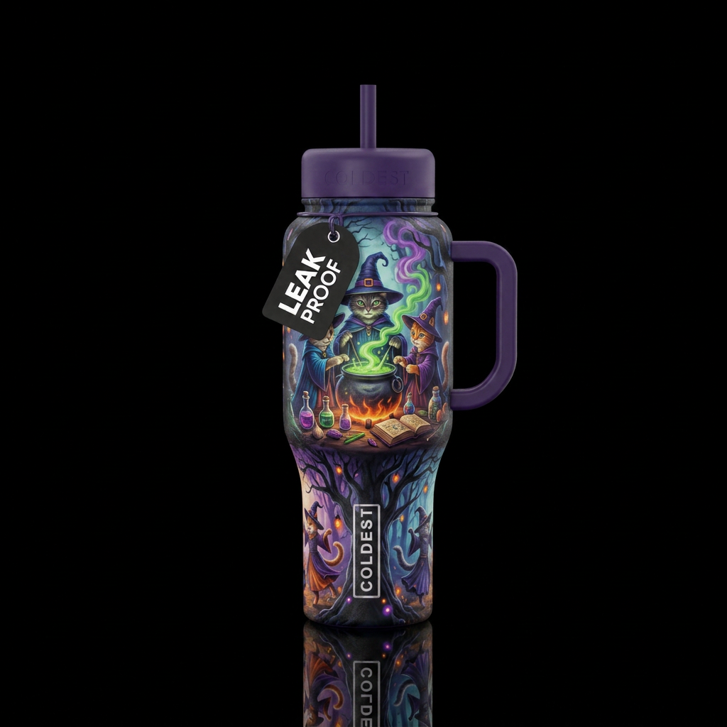Cats that are witches. Some are brewing around cau... water bottle design