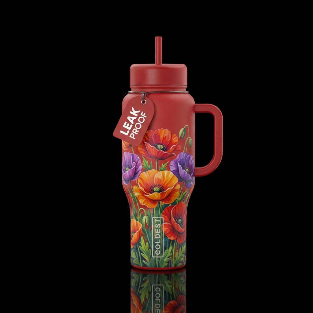 Poppies water bottle design
