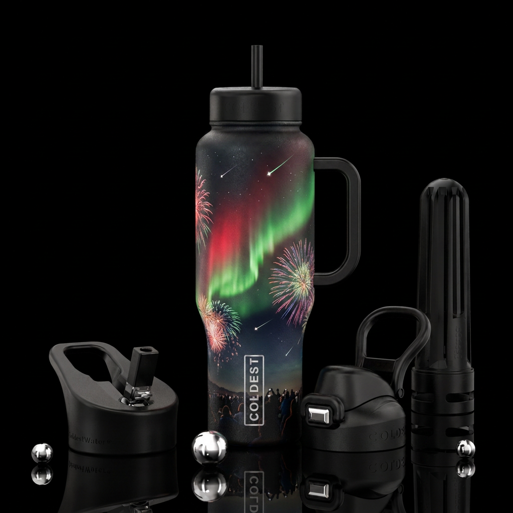 Need a blend of red and green northern lights, fir... water bottle design