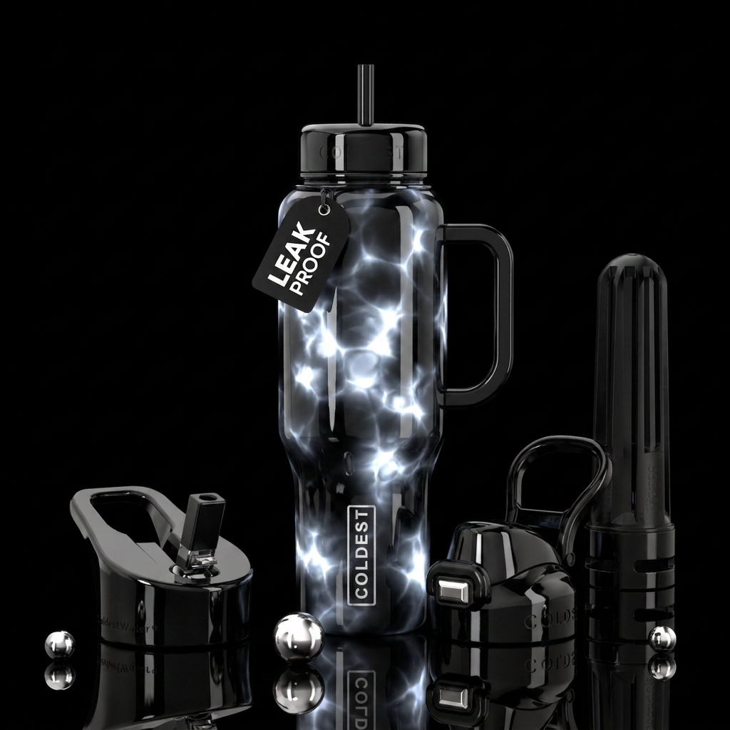 Another bottle design that is black, but has a sof... water bottle design