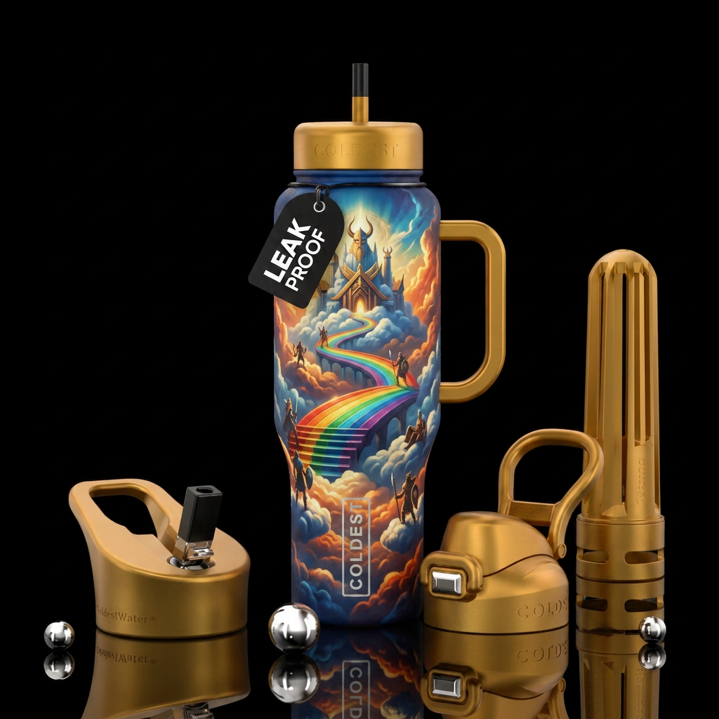 Rainbow bridge to Valhalla has many steps from clo... water bottle design