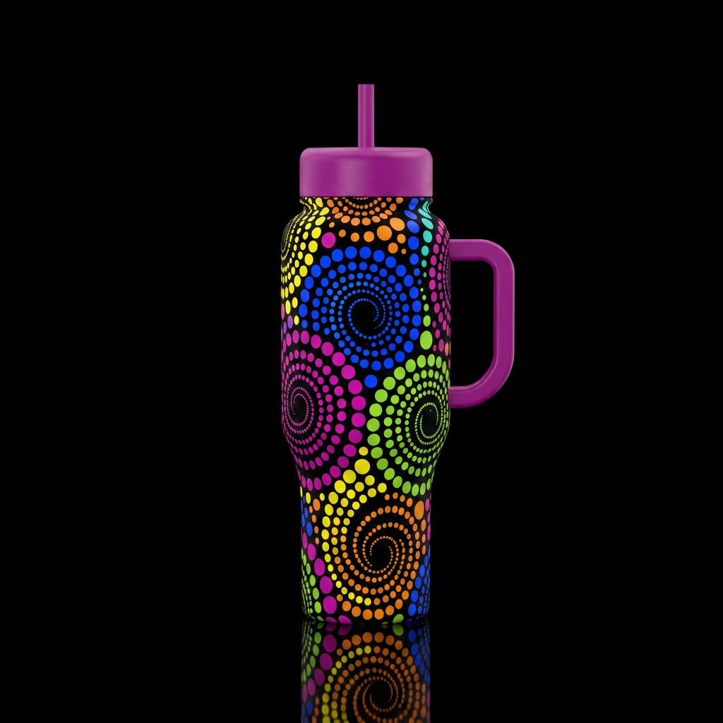 Spirals of dots clockwise and counter clockwise.. ... water bottle design