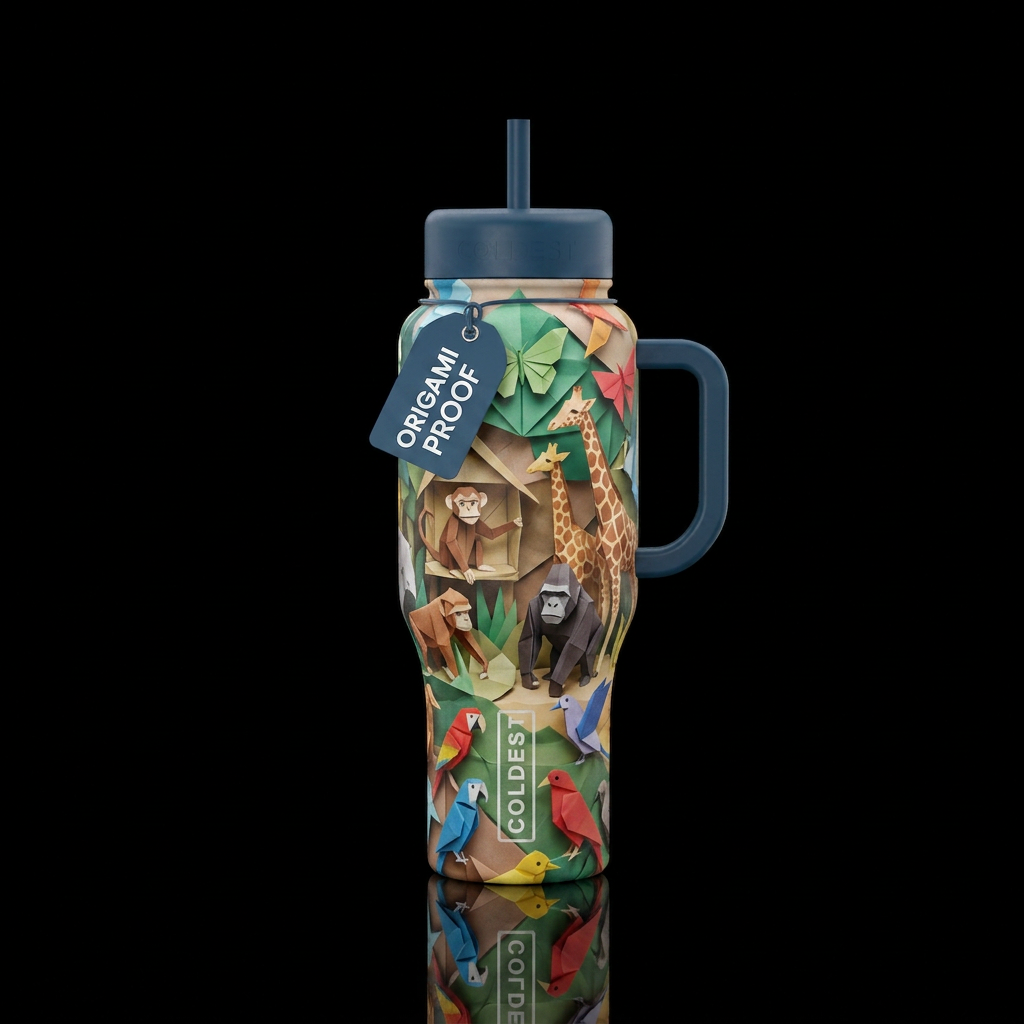 Let's visit the Origami Zoo where all the animals ... water bottle design