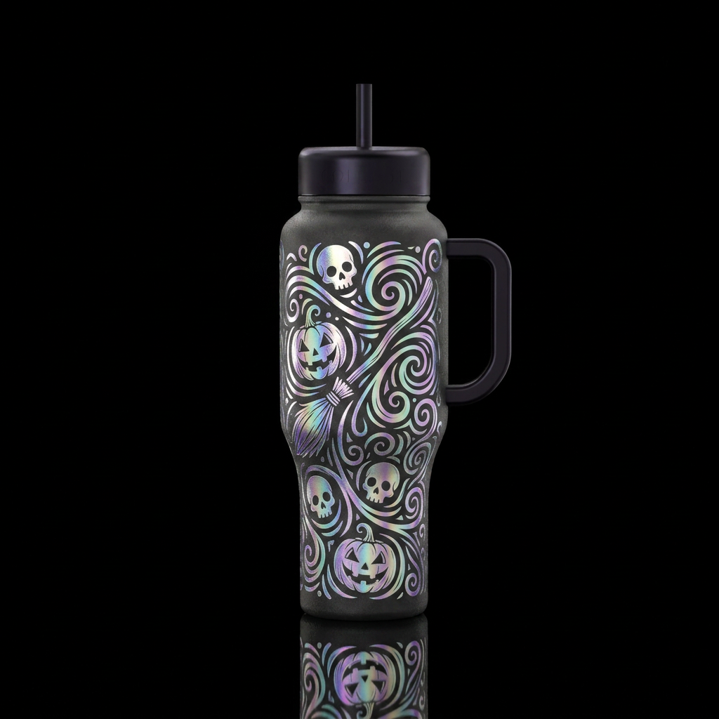 Moonlight skulls, an iridescent shine of skulls, J... water bottle design