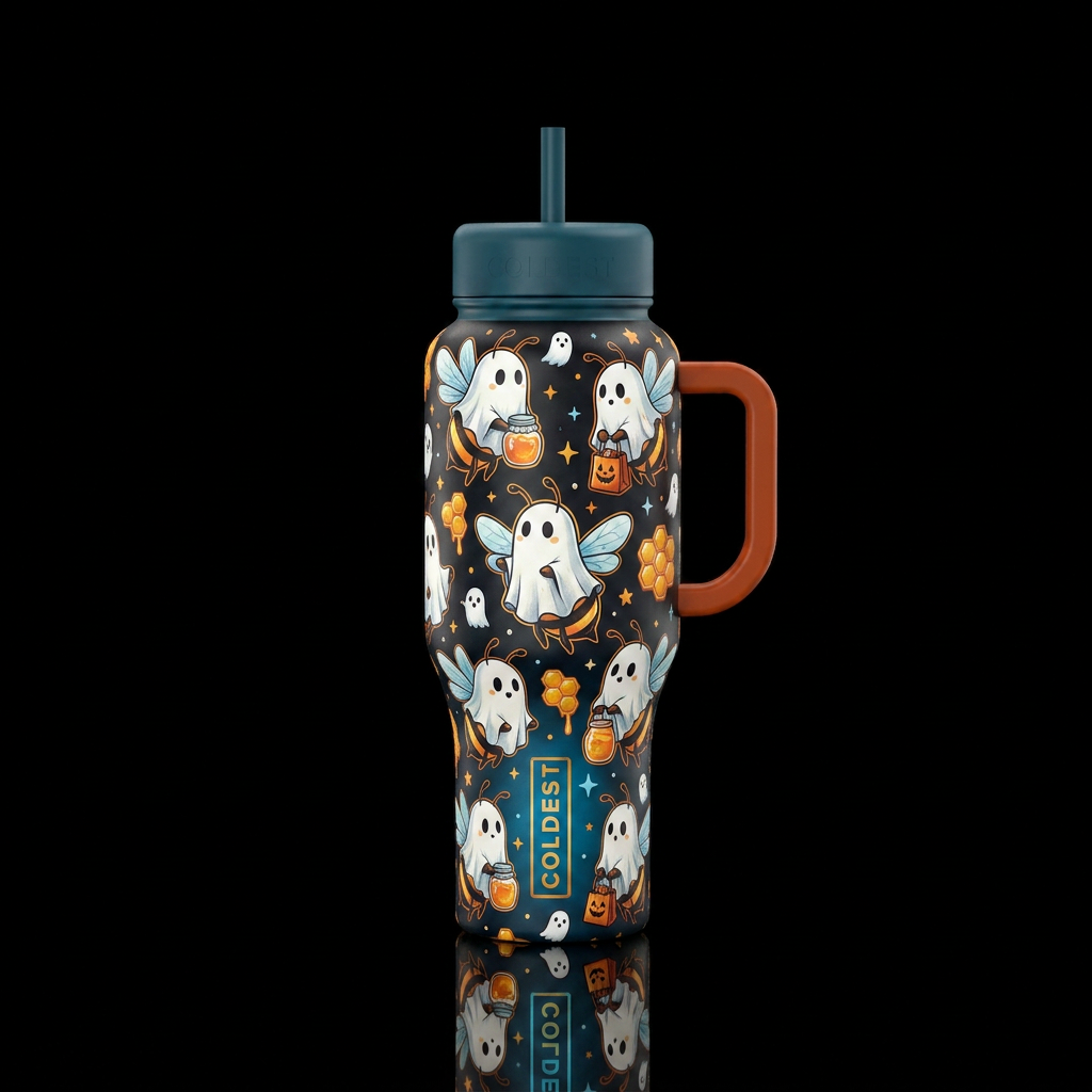 Honey bees dressed up as ghosts. Boobees need a pink breast cancer awareness ribbon water bottle design