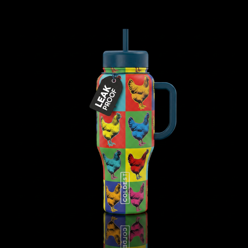 In the style of Andy Warhol soup can painting, mak... water bottle design