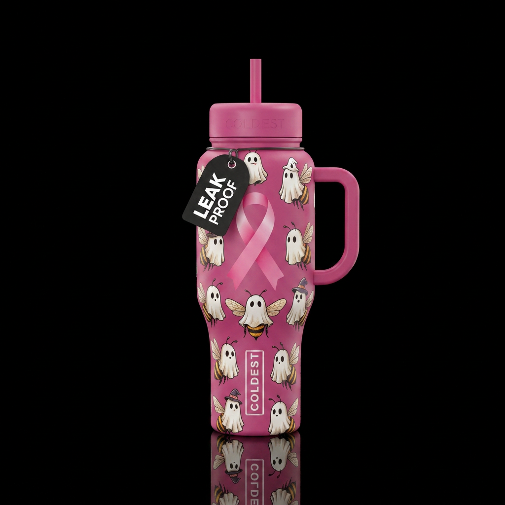 Honey bees dressed up as ghosts. Add a pink breast... water bottle design