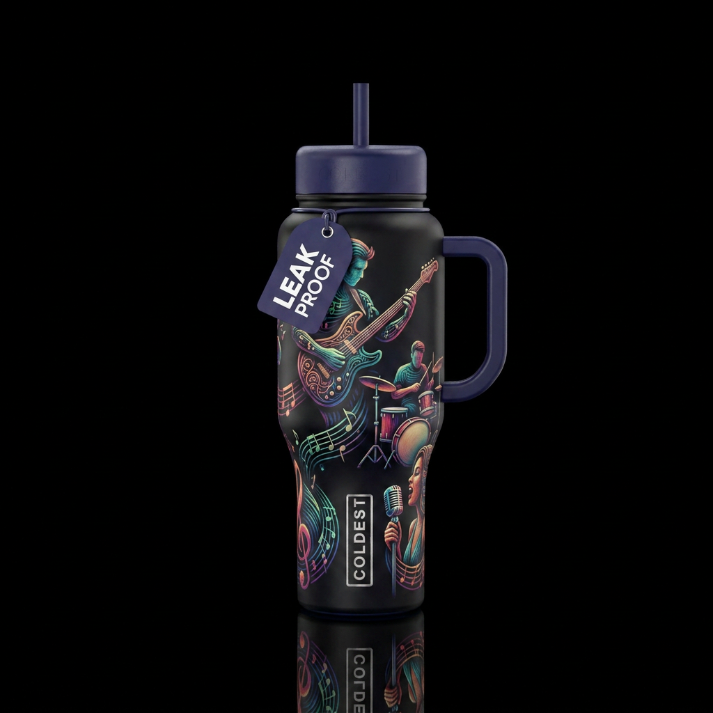 I see a music stanza, with a royalty free song, ou... water bottle design