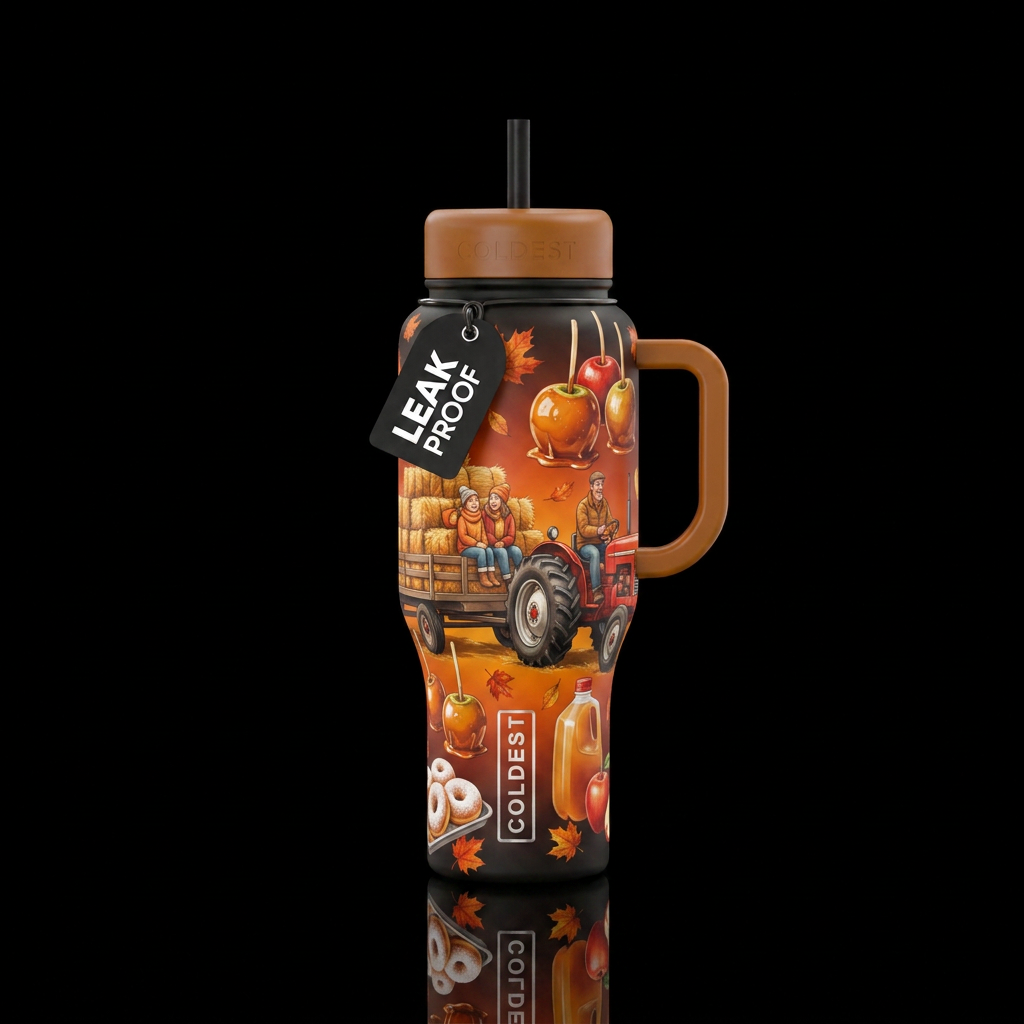 Almost the season for caramel apple, donuts, apple... water bottle design
