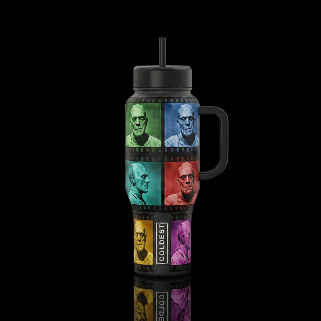 Multiple frames with different color filters showi... water bottle design