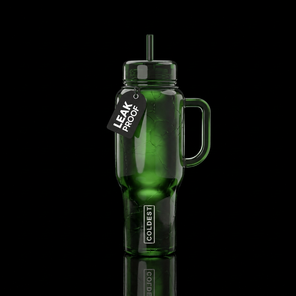 Volcanic glass, green obsidian. Parts of it are il... water bottle design