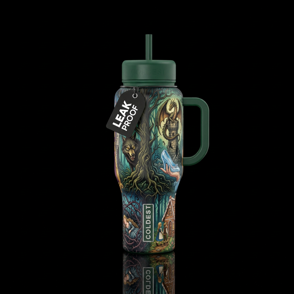 Grimm fairy tales themed pg13 rated water bottle design