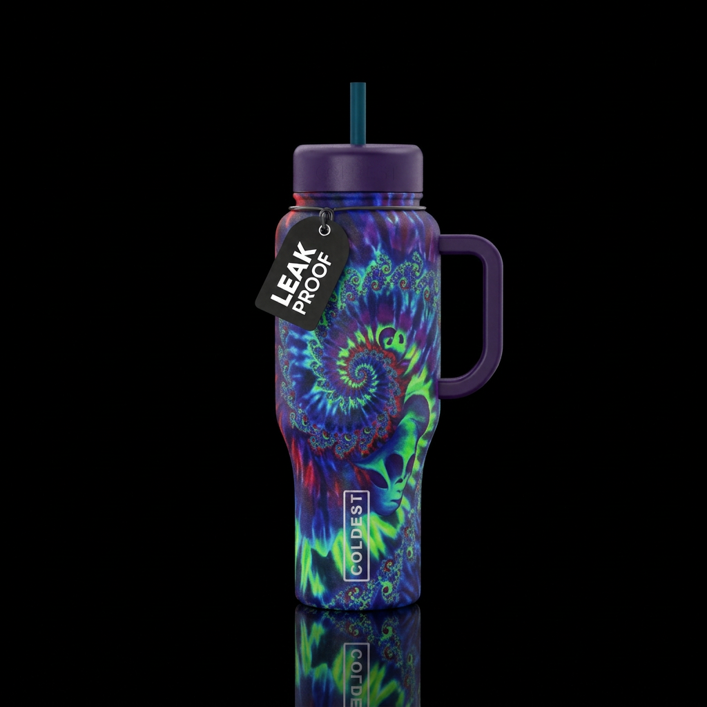 Tie die alien design in a simple fractal pattern. ... water bottle design