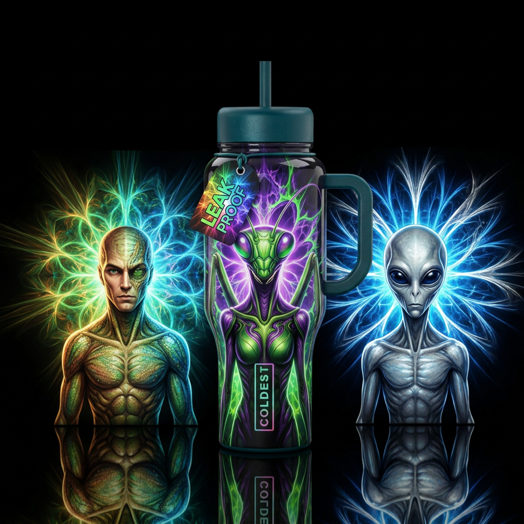Human, reptile alien chimera hybrid and human, man... water bottle design