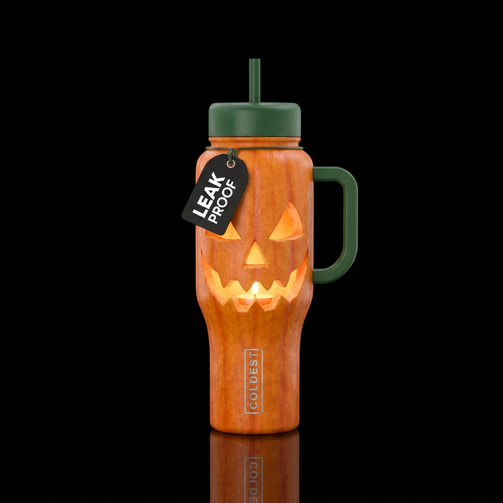 One giant jack o lantern bottle that takes up the ... water bottle design