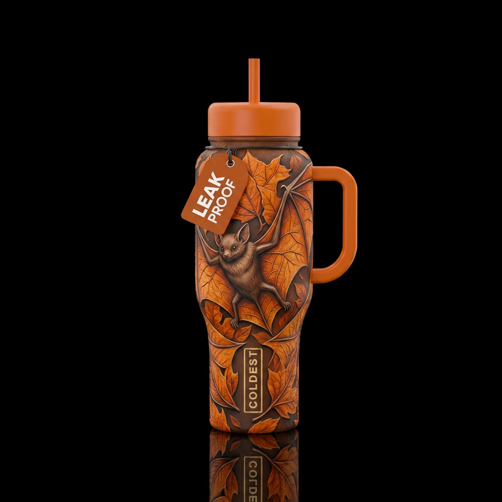 A beautiful brown bat. It's outstretched wings res... water bottle design