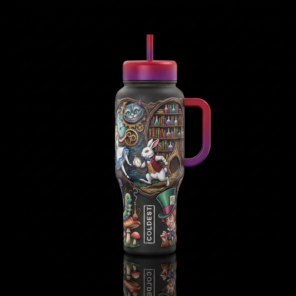 Through the looking glass, Alice's adventures in w... water bottle design