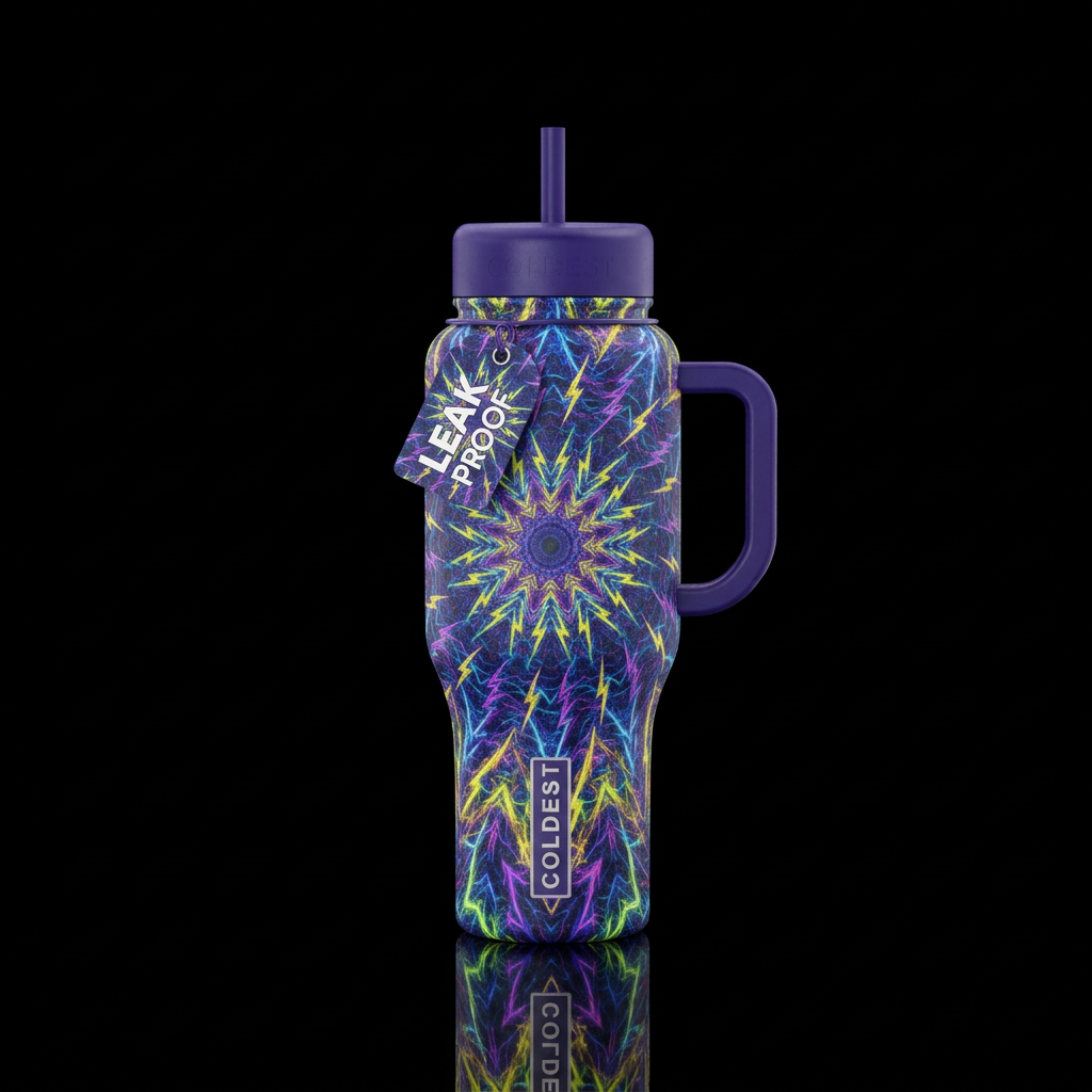 Complex lightning in Mandela complex fractal water bottle design