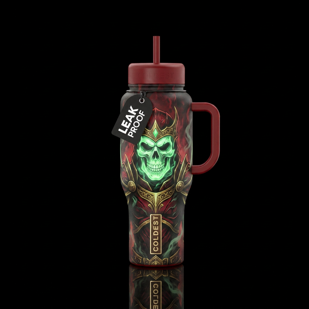 Glow in the dark skull warrior. Black and red with... water bottle design