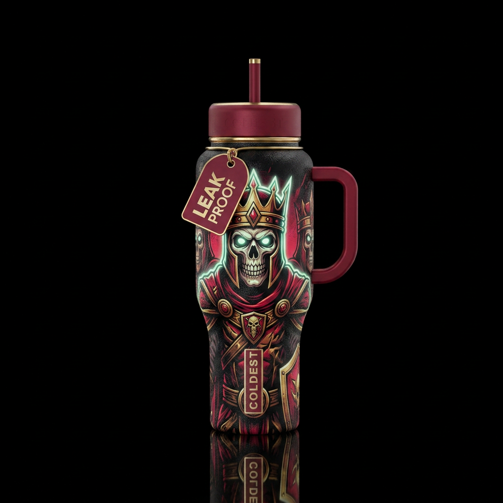 Warriors and kings of Halloween. Black, crimson, g... water bottle design
