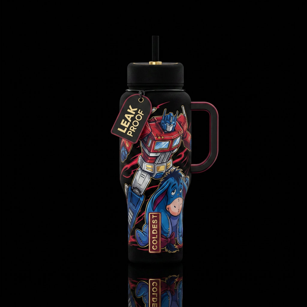 Send off to Optimus Prime and Eeyore. Black, crims... water bottle design