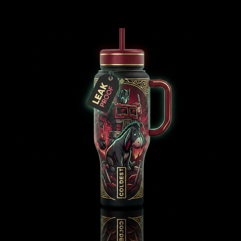 Send off to Optimus Prime and Eeyore. Black, crims... water bottle design