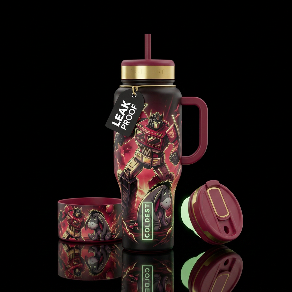 Send off to Optimus Prime and Eeyore. Black, crims... water bottle design