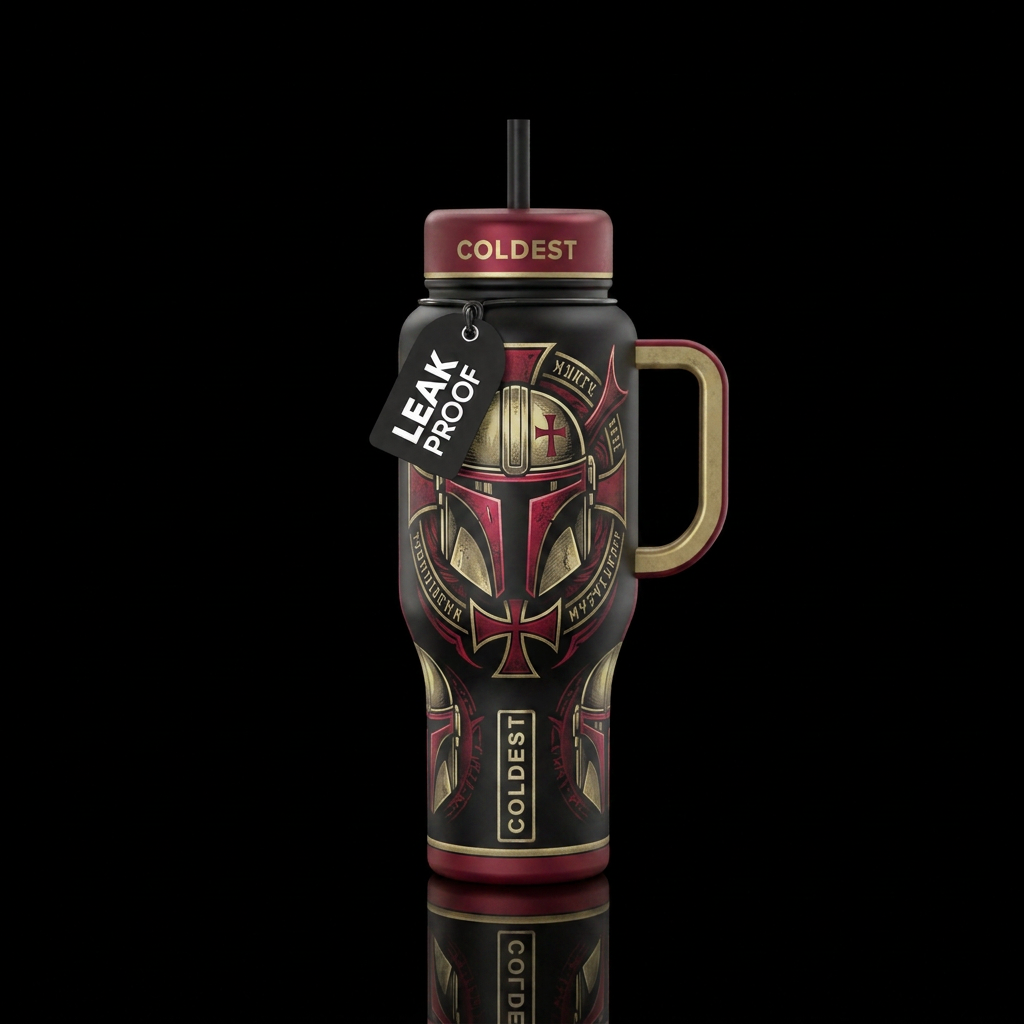 Mandalorian Knights Templar. Black crimson with go... water bottle design