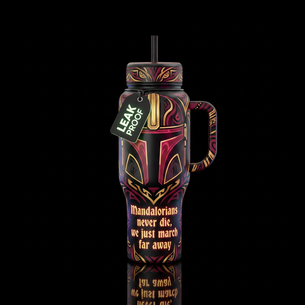 Mandalorians never die, we just march far away. Bl... water bottle design