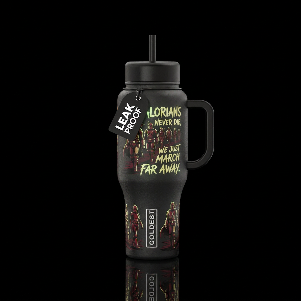 Mandalorians never die, we just march far away. Bl... water bottle design