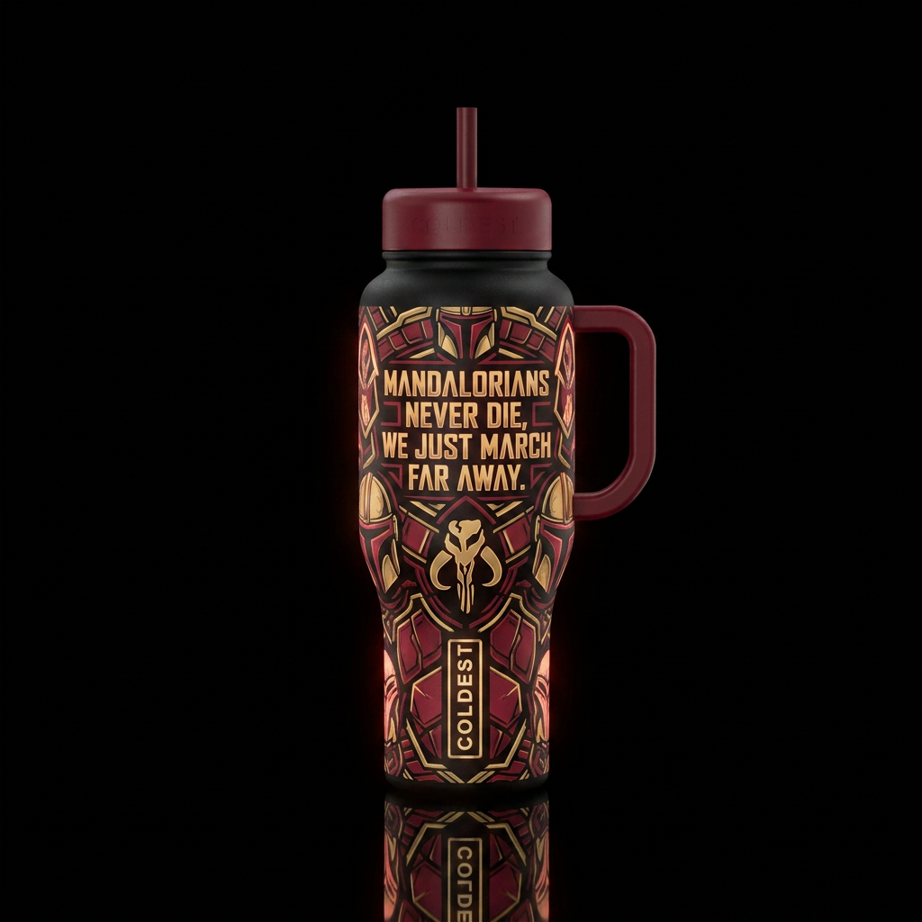 Mandalorians never die, we just march far away. Bl... water bottle design