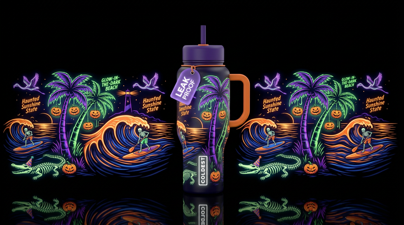 Halloween Florida vacation glow in the dark water bottle design