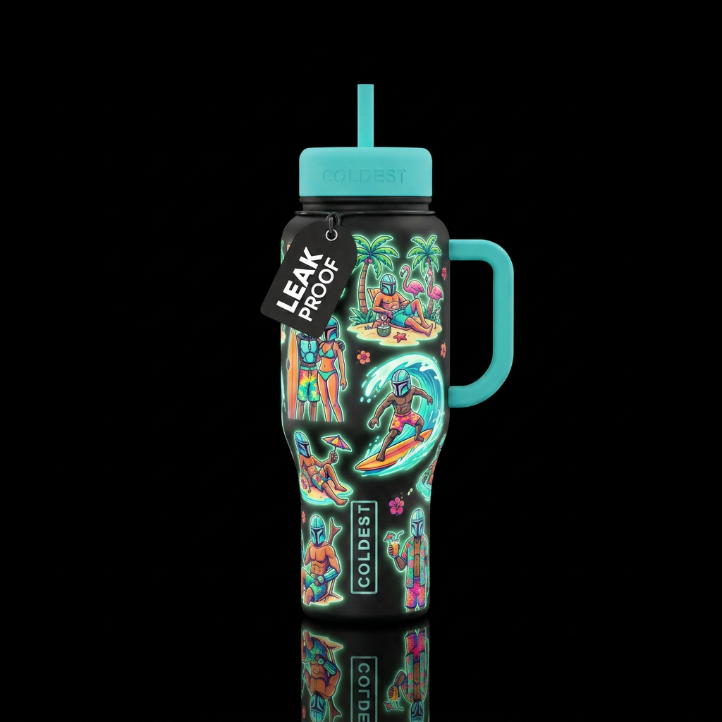 Mandalorians on vacation in Florida wearing helmet... water bottle design