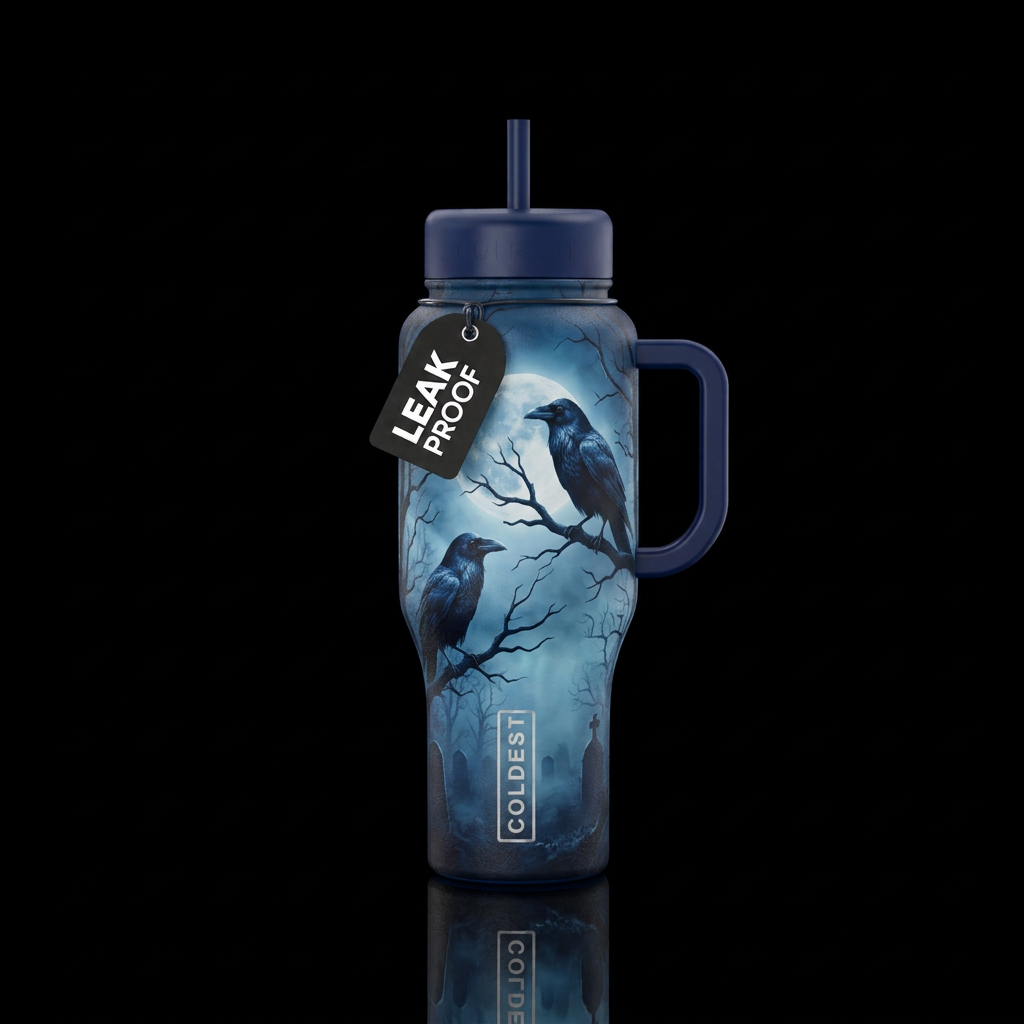 Spooky trees on a full moon night in a foggy cemet... water bottle design