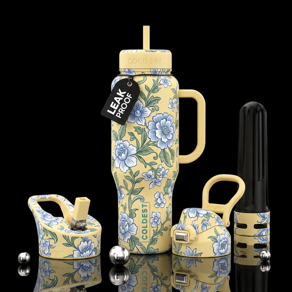 Yellow & Blue Floral water bottle design