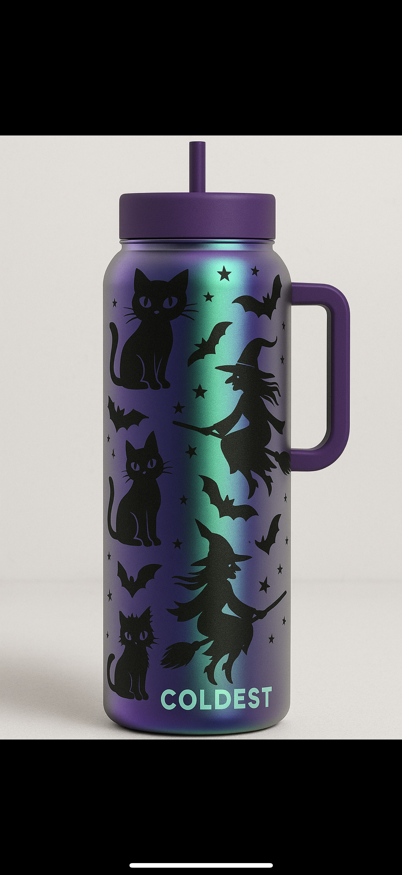 Cats bats and witches water bottle design