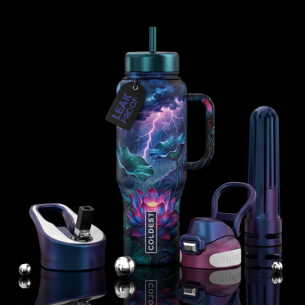 thunderstorm, romantic, lotus water bottle design