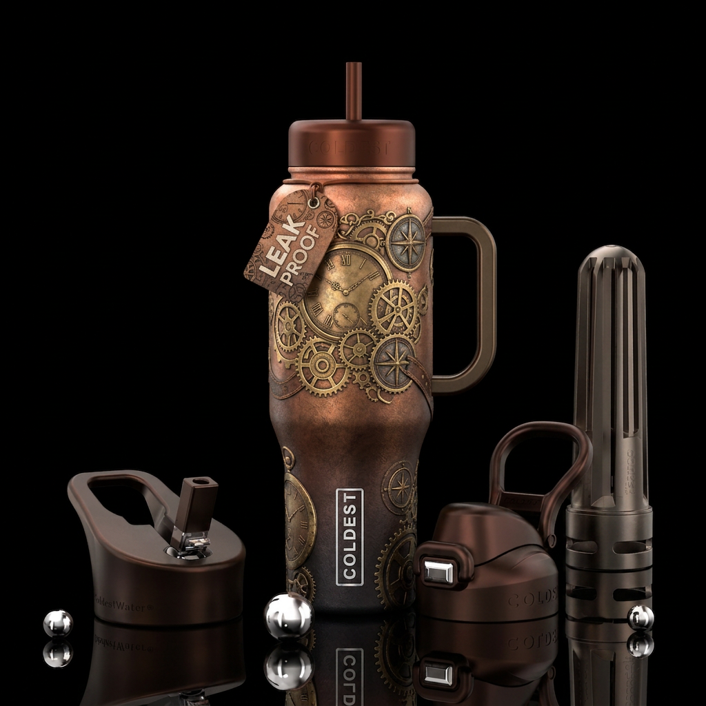 rustic, clockpunk, ombre water bottle design