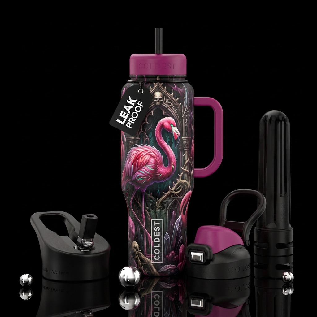 , gothic, fantasy, flamingo water bottle design