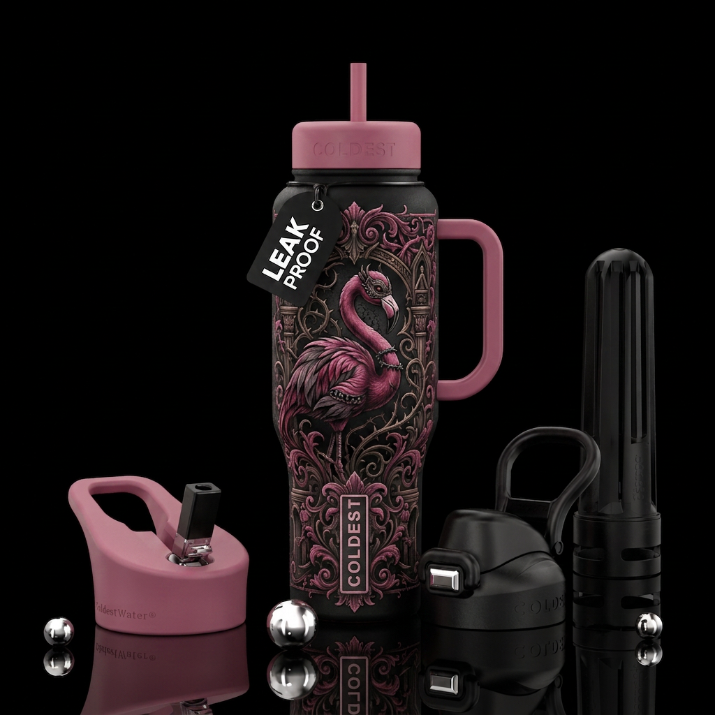 , gothic, fantasy, flamingo water bottle design