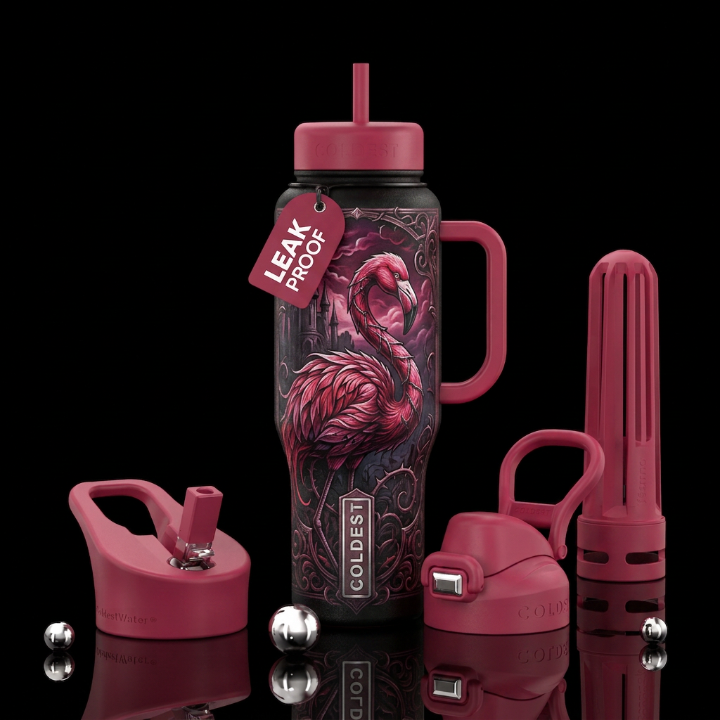 , gothic, fantasy, flamingo water bottle design