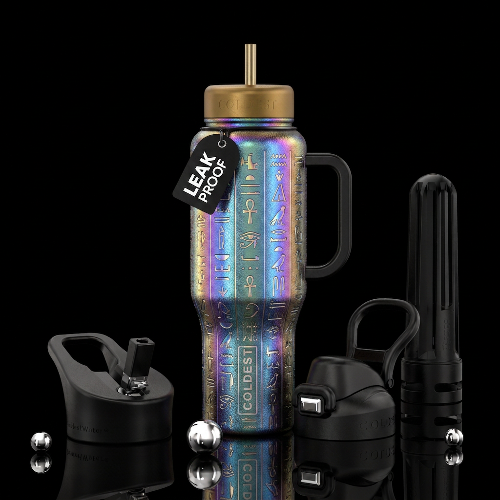 holographic,, egyptian, hidden realm water bottle design