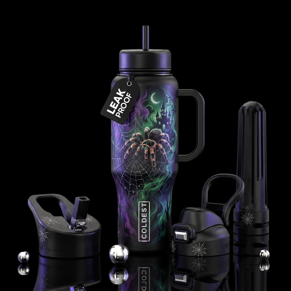 darkness, tarantula, smoke, haunted, fantasy water bottle design