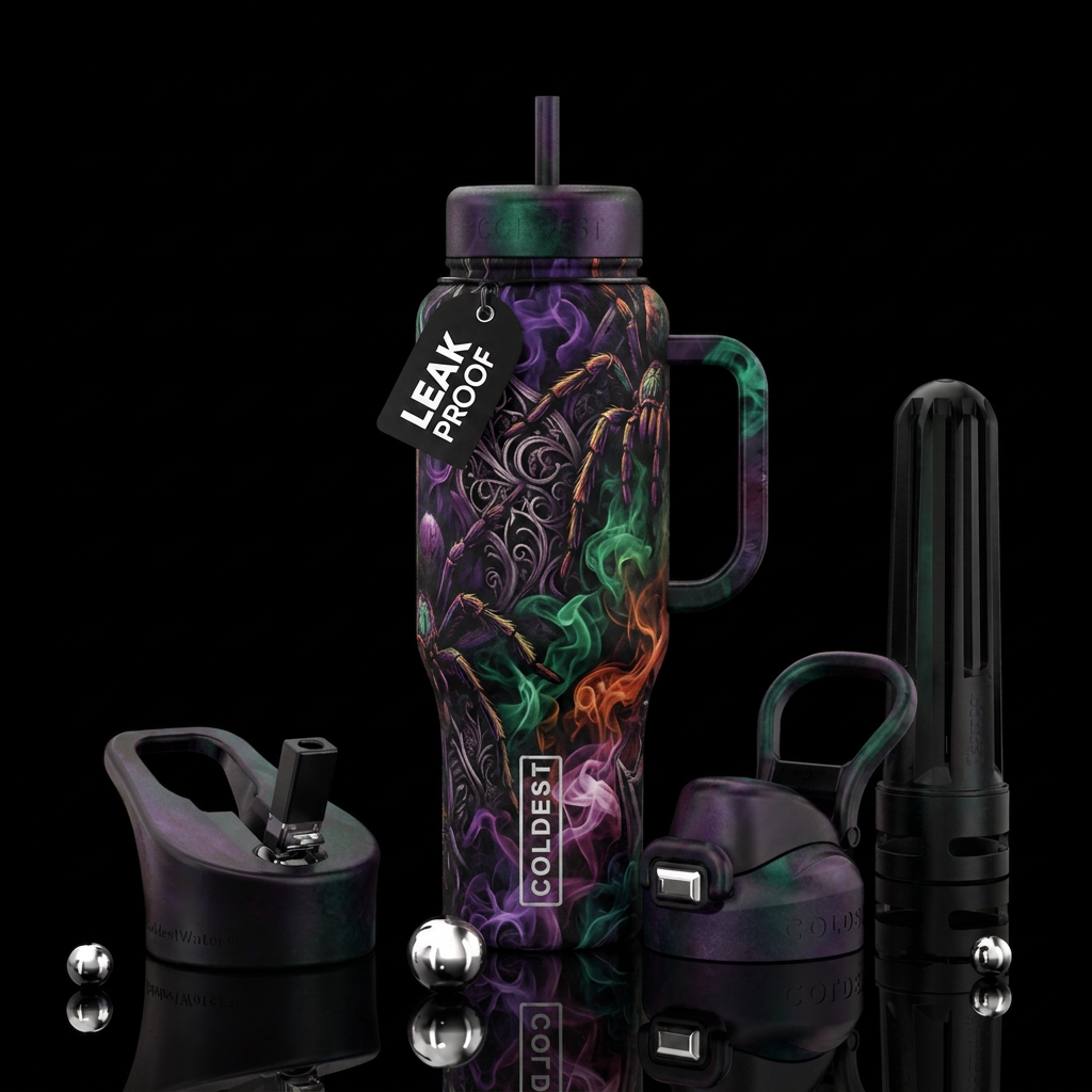 darkness, tarantula, smoke, haunted, fantasy water bottle design