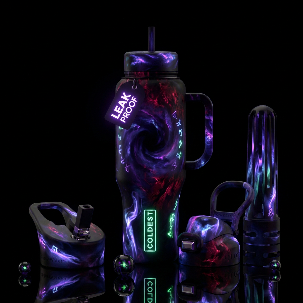 glowie, fantasy, magic, darkness, haunted water bottle design